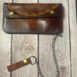 Vintage Tooled Leather Trucker Wallet w/ Chain – Brown – NEW Old Stock